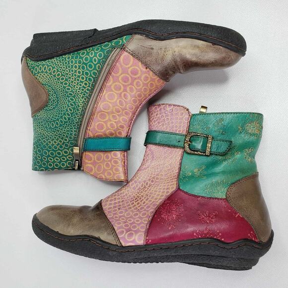 L'Artiste by Spring Step Leather Indigo Boot Patchwork Multicolor 41 US 10 - Picture 2 of 9